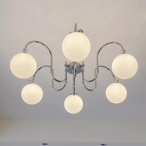 lustre moderne en chrome avec suspension en verre - vue 6 sur 12