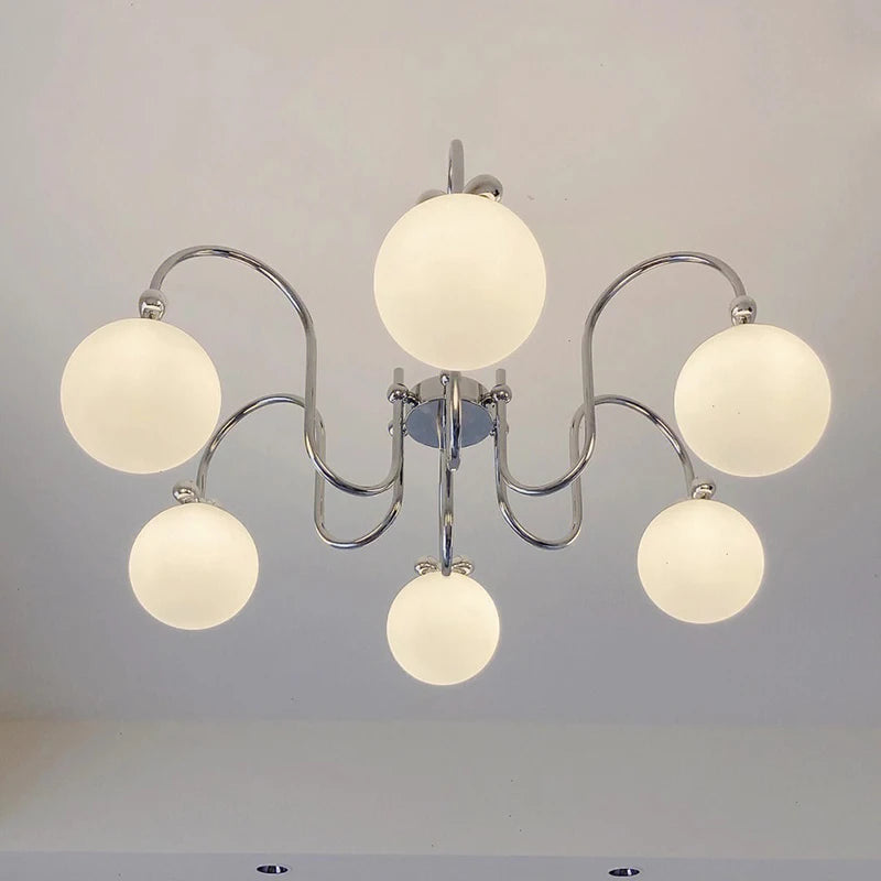 lustre moderne en chrome avec suspension en verre - vue 5 sur 12