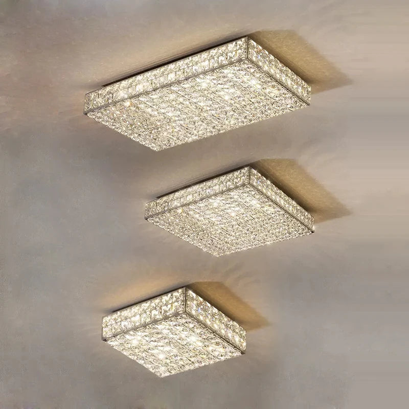 plafonnier led art déco carré cristal design moderne élégant - vue 1 sur 22