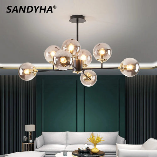 sandyha moderne led lustre en verre moléculaire de luxe - vue 2 sur 9