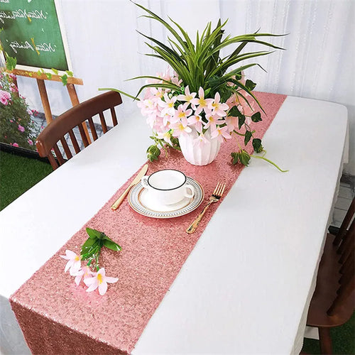 Chemin de table paillettes dorées argentées roses festif - vue 5 sur 7