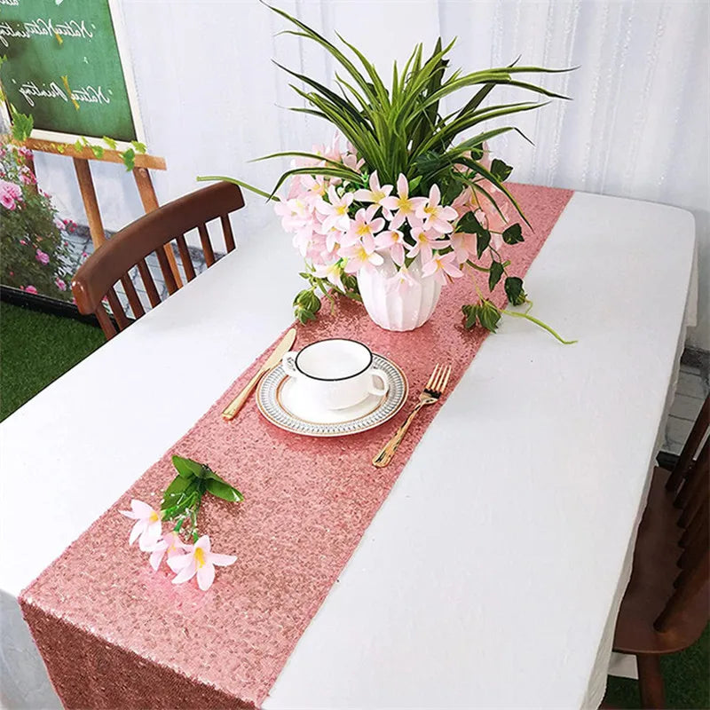 Chemin de table paillettes doré argent rose festif - vue 4 sur 7