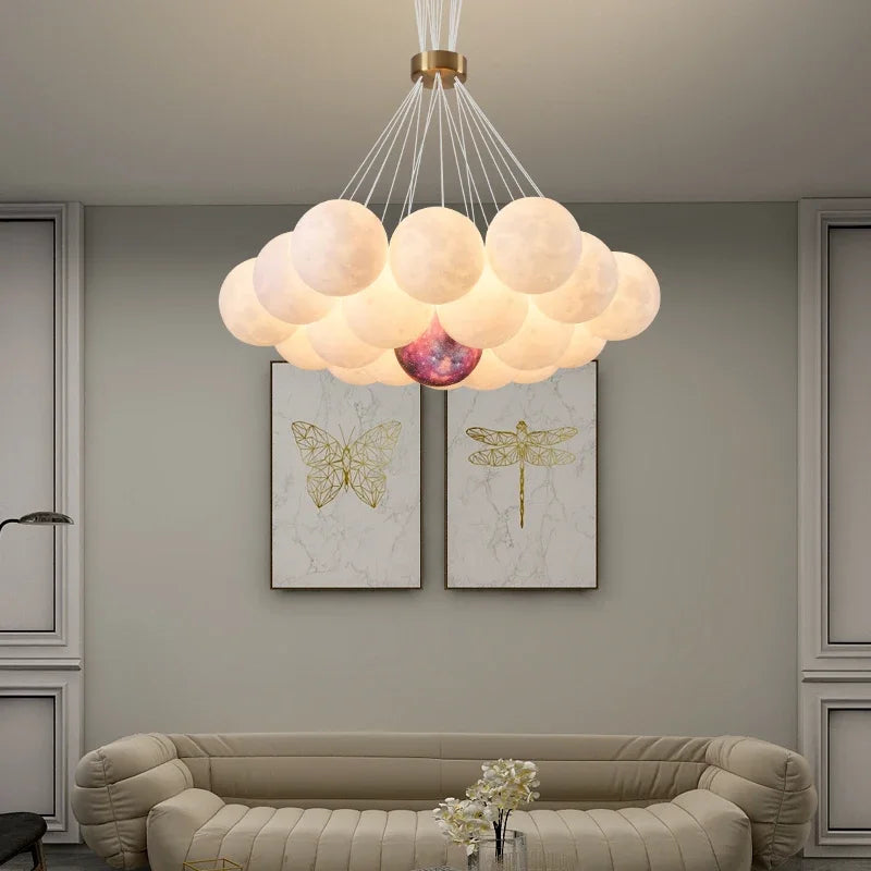 lustre led 3d lune bulle boule suspension décoration luminaires - vue 3 sur 12
