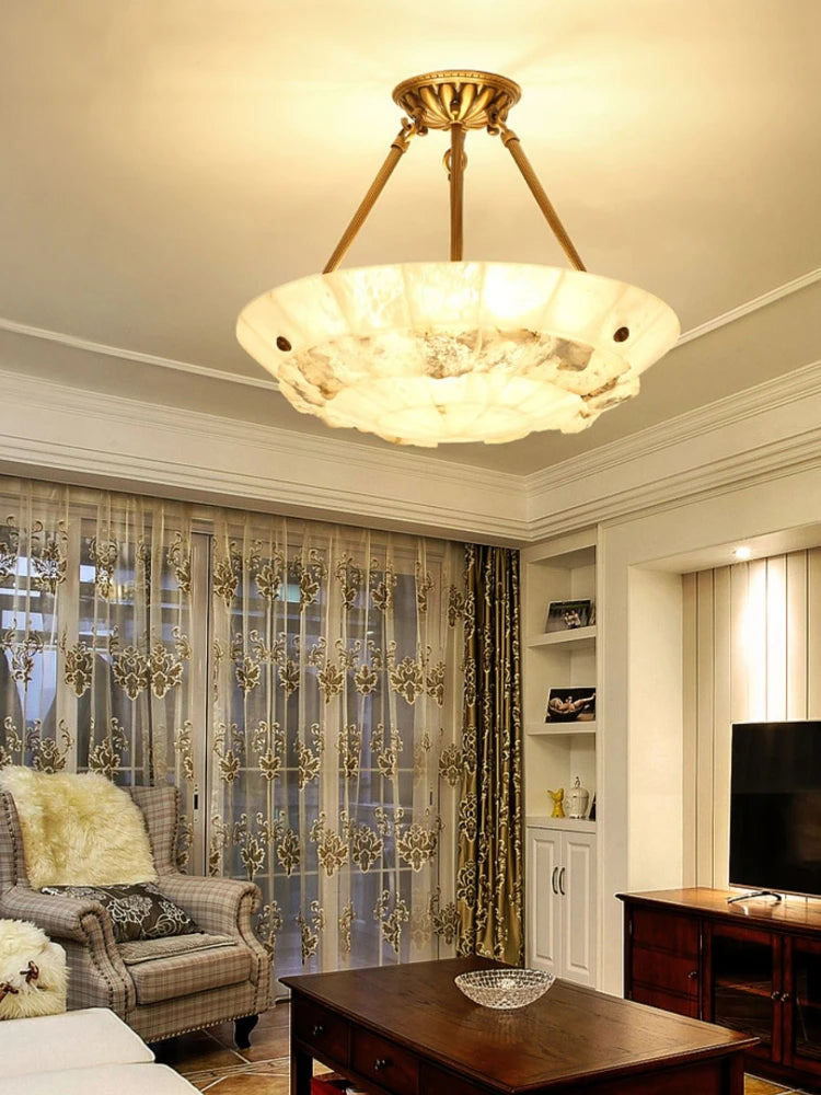 lustre minimaliste en cuivre et marbre design moderne - vue 3 sur 10