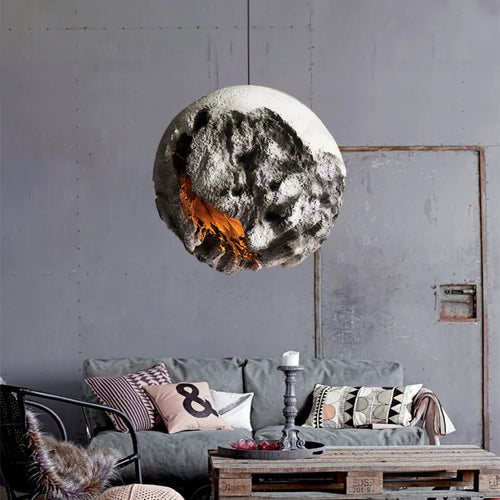 lustre moderne planète wabi-sabi en béton suspension réglable - vue 4 sur 12