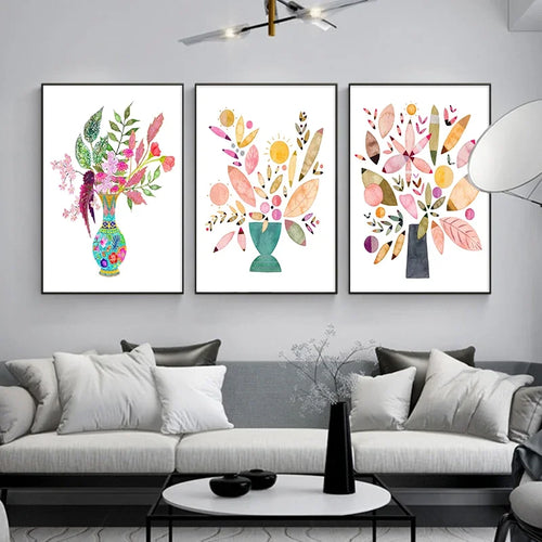 vase à fleurs aquarelle art mural pour décoration intérieure - vue 4 sur 7