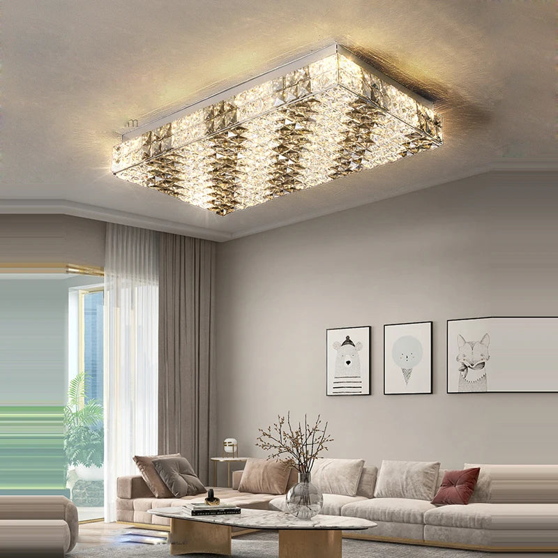 plafonnier led art déco carré cristal design moderne élégant - vue 3 sur 22