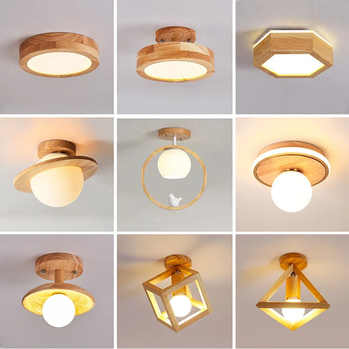 Plafonnier en bois nordique pour couloir entrée balcon couloir vestiaire Illuminaire 3 température de couleur en bois LED allée lumière - vue 3 sur 14