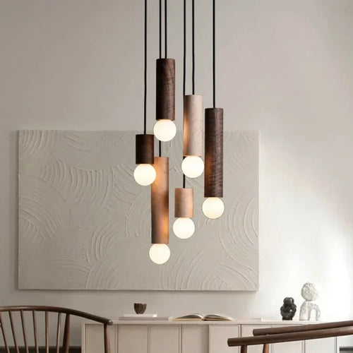 lampe suspendue en bois led décoration simple nordique - vue 2 sur 12