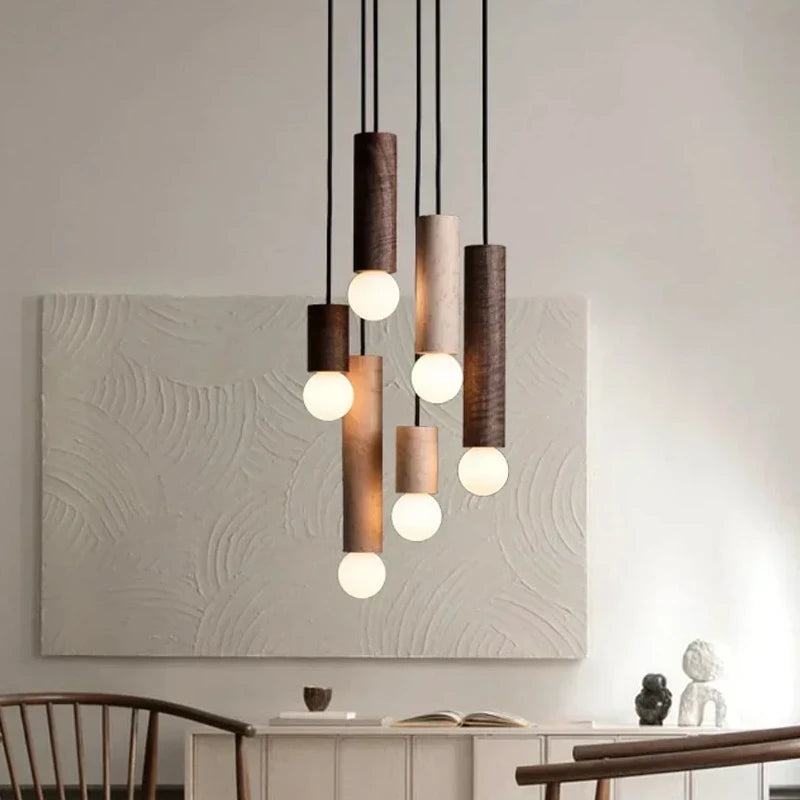 lampe suspendue en bois led décoration simple nordique - vue 1 sur 12