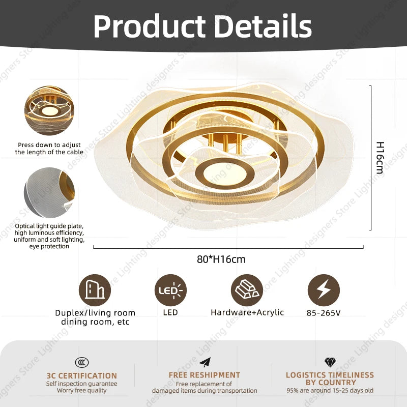 lustre doré à led au style luxueux pour intérieur élégant - vue 5 sur 12