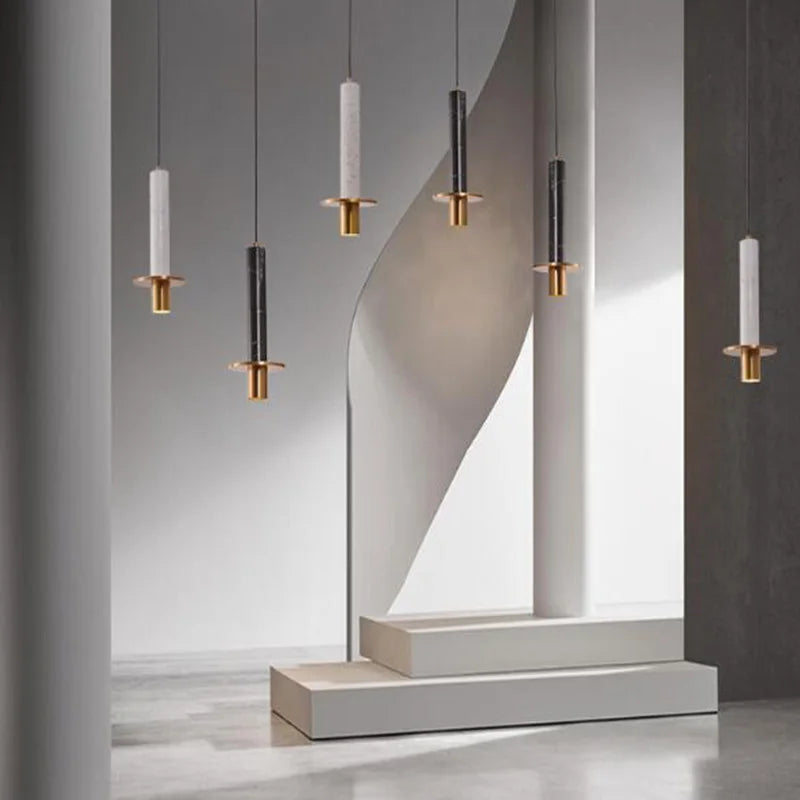 Marbre LED lustre lampe moderne abat-jour en métal suspension pour chambre chevet salon maison intérieur décor plafonnier - vue 5 sur 11