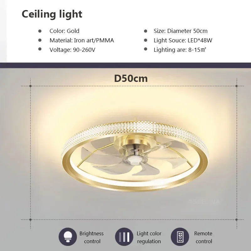 plafonnier led moderne avec ventilateur éclairage silencieux intelligent - vue 12 sur 15