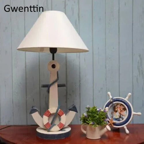 lampe de bureau en bois avec ancre pour décoration enfant - vue 5 sur 6