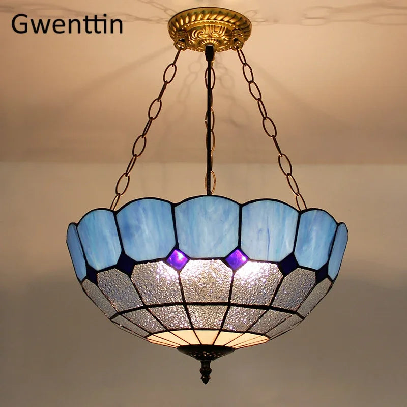suspension en verre teinté style tiffany pour décoration intérieure - vue 4 sur 26