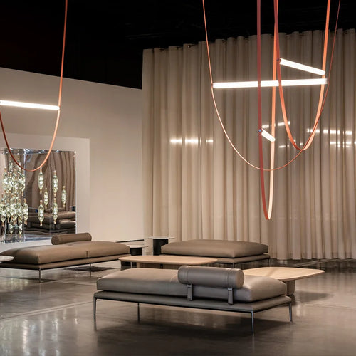 ceinture en cuir moderne avec suspension led pour décoration luminaire - vue 3 sur 14