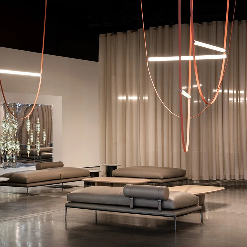 ceinture en cuir moderne avec suspension led pour décoration luminaire - vue 3 sur 14