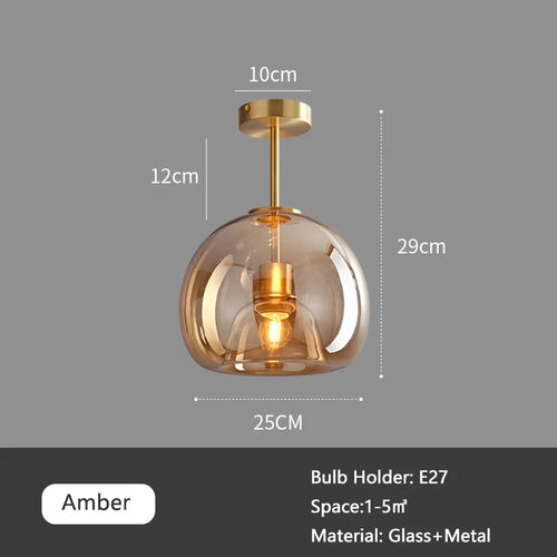 Plafonnier design en verre de couloir passage luxe fumé ambre gris - vue 7 sur 8