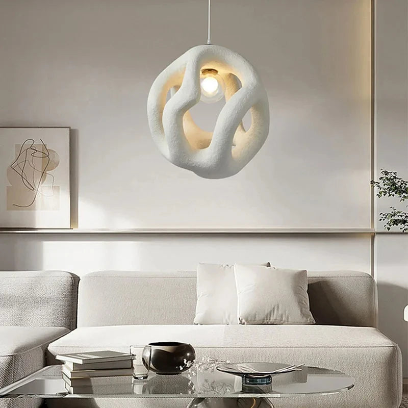 suspension Wabi-sabi Design Style salon maison chambre à manger résine haut de gamme intérieur LED - vue 4 sur 8