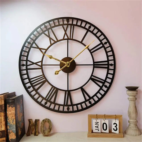 horloge murale en métal chiffres romains décorative silencieuse - vue 2 sur 7