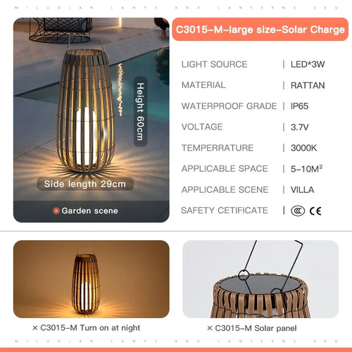 Outdoor Home Garden Solar lights, Rattan IP65 Waterproof Street Lamp Villa Courtyard Landscape Lawn Light For Garden Patio Fence - vue 12 sur 13