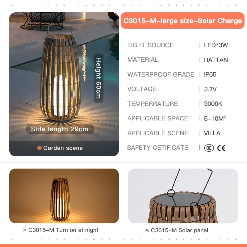 Outdoor Home Garden Solar lights, Rattan IP65 Waterproof Street Lamp Villa Courtyard Landscape Lawn Light For Garden Patio Fence - vue 11 sur 13