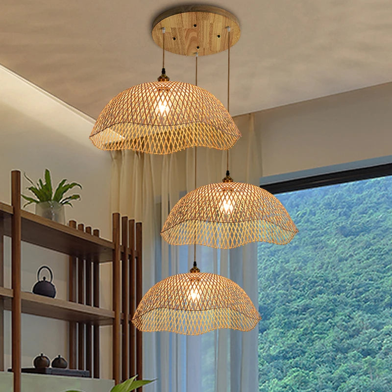 Rétro bambou tissage osier rotin suspension lumières à la main bambou lampe Restaurant salon chambre décor suspension - vue 5 sur 12