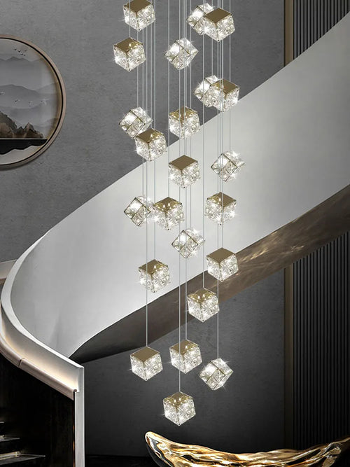lustre carré moderne en cristal pour éclairage design - vue 2 sur 14