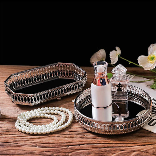 plateau de rangement en métal miroir décoratif pour cosmétiques et vaisselle - vue 2 sur 14