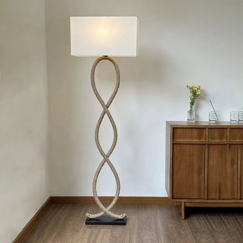 Nordique rétro Wabi Sabi chanvre corde tissu abat-jour lampadaire Led salon décor à la maison chambre canapé coin chevet lampe sur pied - vue 3 sur 8