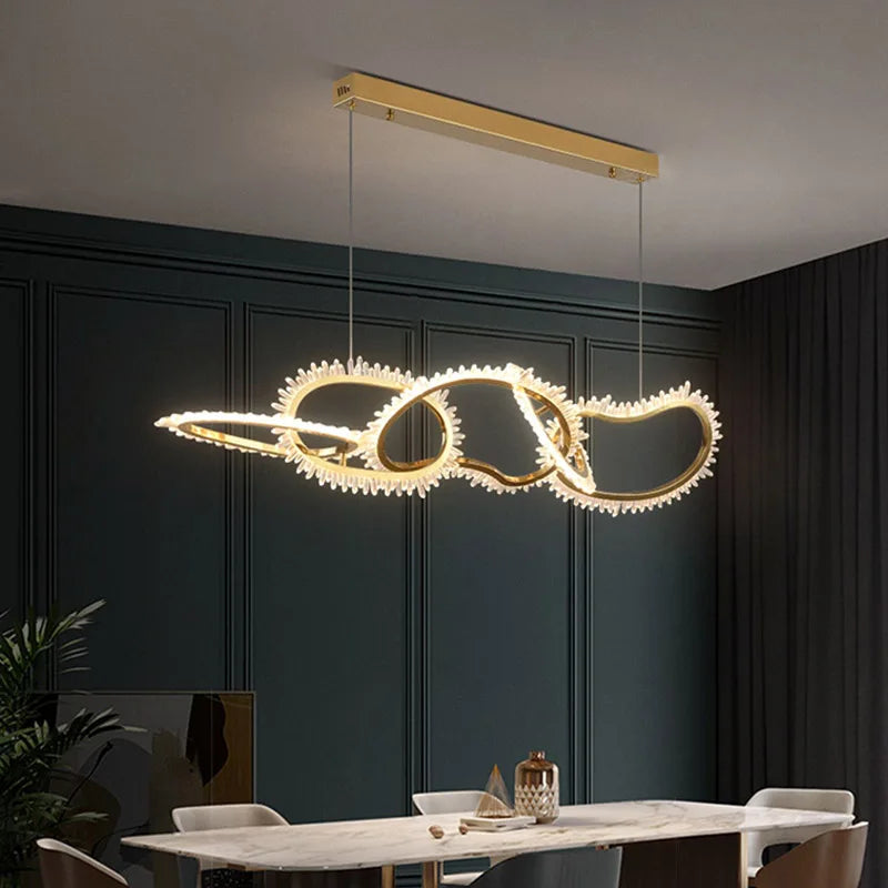 lustre de luxe en cristal avec anneaux led modernes - vue 4 sur 16