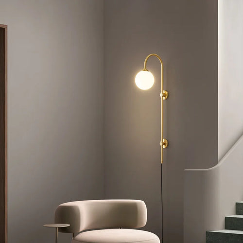 Nordic All Copper Wall Lamp, Bedroom Headboard, Creative Hotel Villa, No Wiring, with Plug, Living Room, Background Wall Lamp - vue 4 sur 7