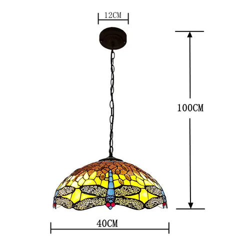 American 16 Inch Dragonfly Chandelier Tiffany Style Coffee Restaurant, Bar, Indoor Bar Lighting, Glass Antique Art Creativity - vue 6 sur 6