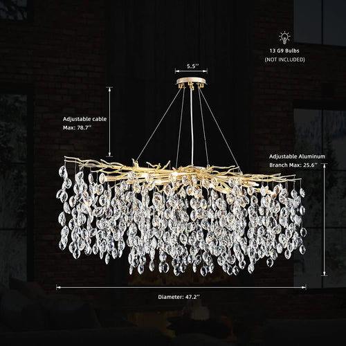 lustre en cristal de luxe avec branches led pour intérieur moderne - vue 12 sur 14