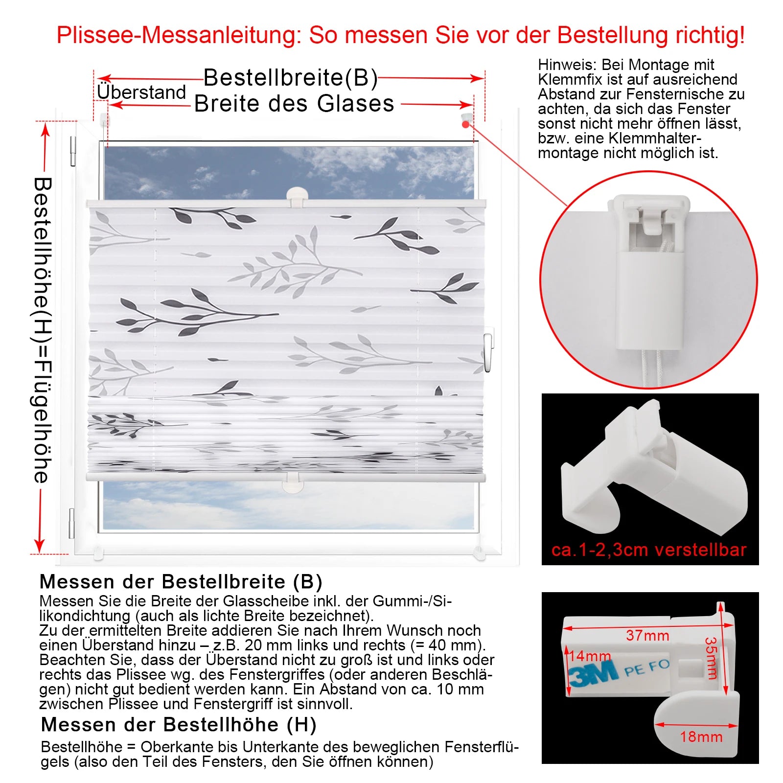 Store plissé motif branches sans perçage fenêtre intérieur - vue 6 sur 6