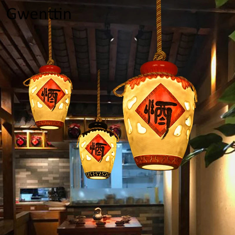 suspension pot à vin style chinois pour décoration intérieure - vue 4 sur 12