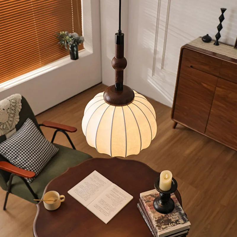lustre en soie et bois pour éclairage intérieur moderne - vue 3 sur 7