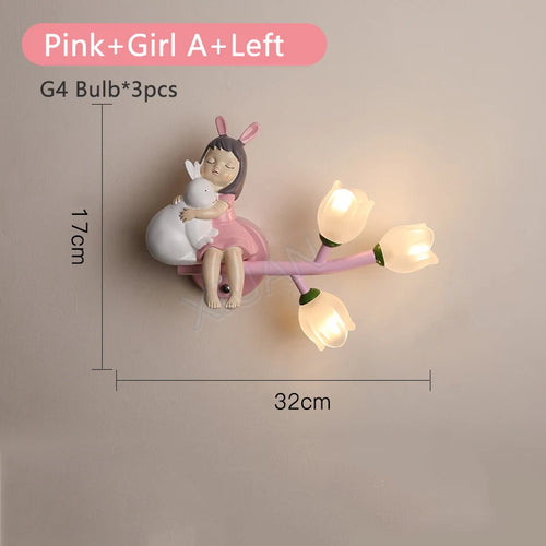 applique murale fille lapin g4 led fleur - vue 16 sur 22