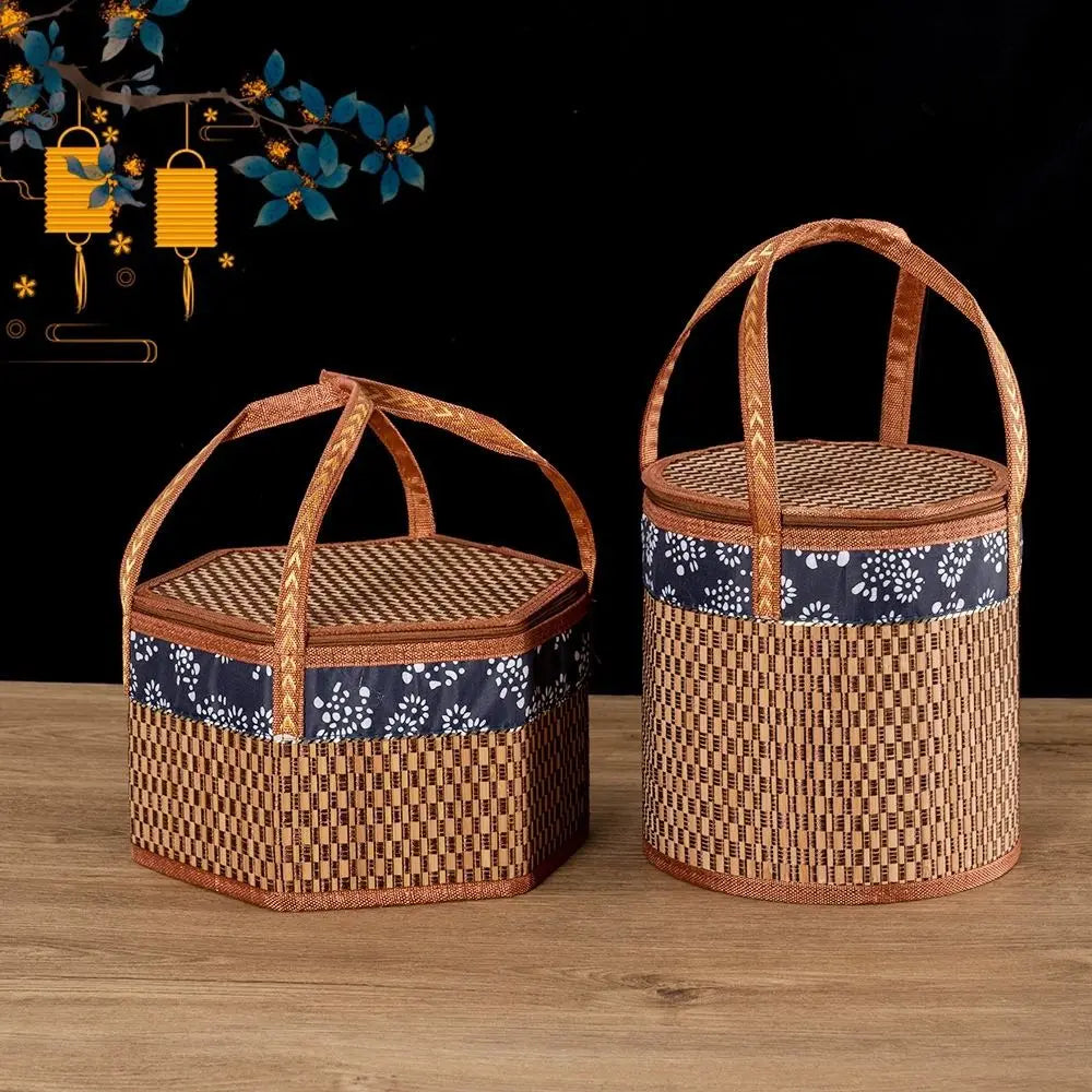 panier de pique-nique en bambou tissé écologique et pliable - vue 4 sur 8