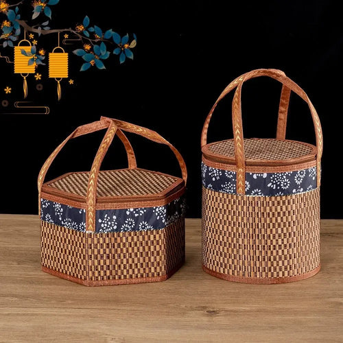 panier de pique-nique en bambou tissé écologique et pliable - vue 4 sur 8