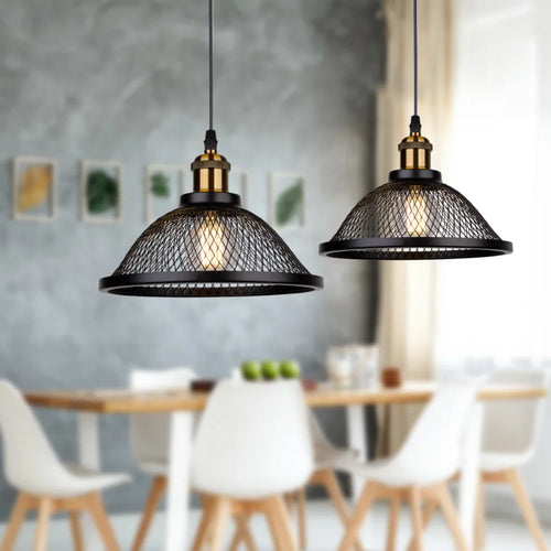 SANDYHA moderne créatif suspension rétro Style industriel grille lampes LED pour chambre chevet salle à manger décor lustres - vue 2 sur 10