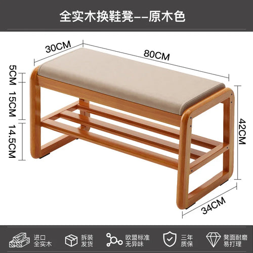 banc à chaussures en bois massif pour rangement pratique - vue 8 sur 9