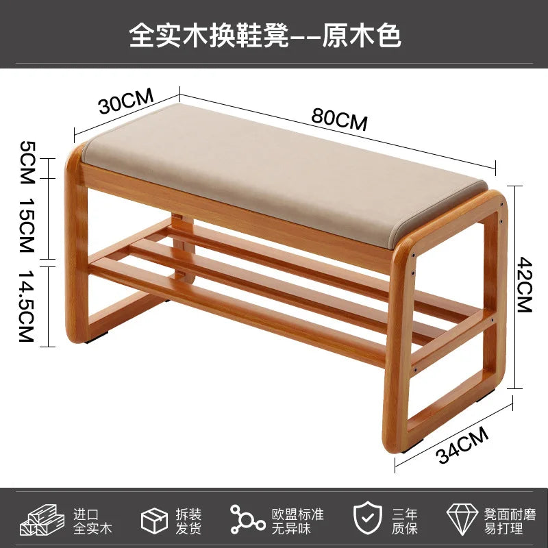 banc à chaussures en bois massif pour rangement pratique - vue 7 sur 9