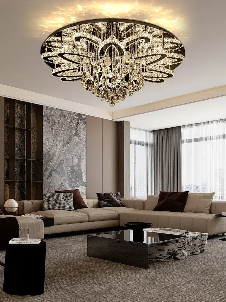 plafonnier led moderne en cristal et acier inoxydable design élégant pour intérieur - vue 2 sur 7