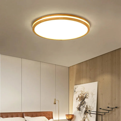 lustre moderne en bois avec télécommande et lumière led - vue 3 sur 12