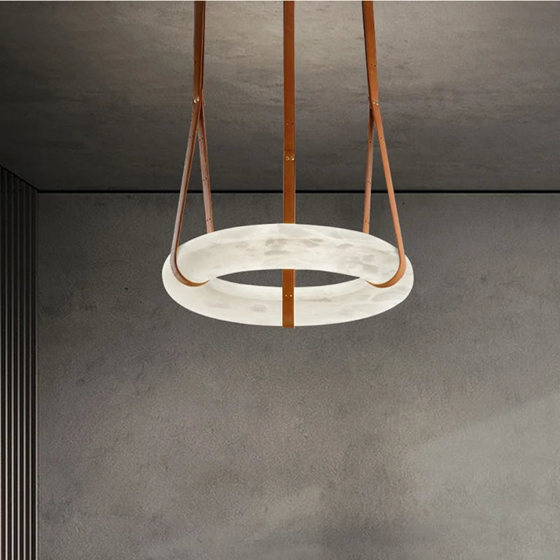 lustre circulaire en marbre led de luxe suspendu - vue 4 sur 7