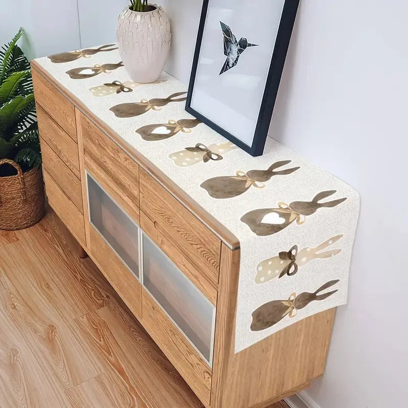 Chemin de table lin motifs lapin coeur paques - vue 5 sur 7