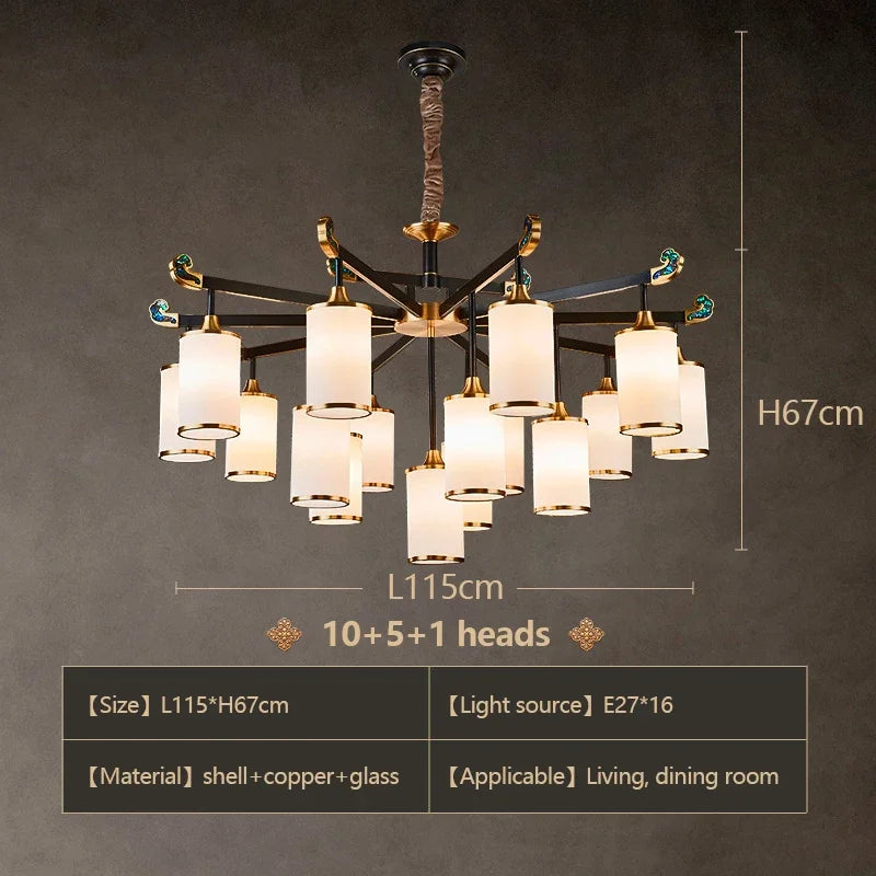 lustre en cuivre design style chinois pour éclairage moderne - vue 11 sur 12