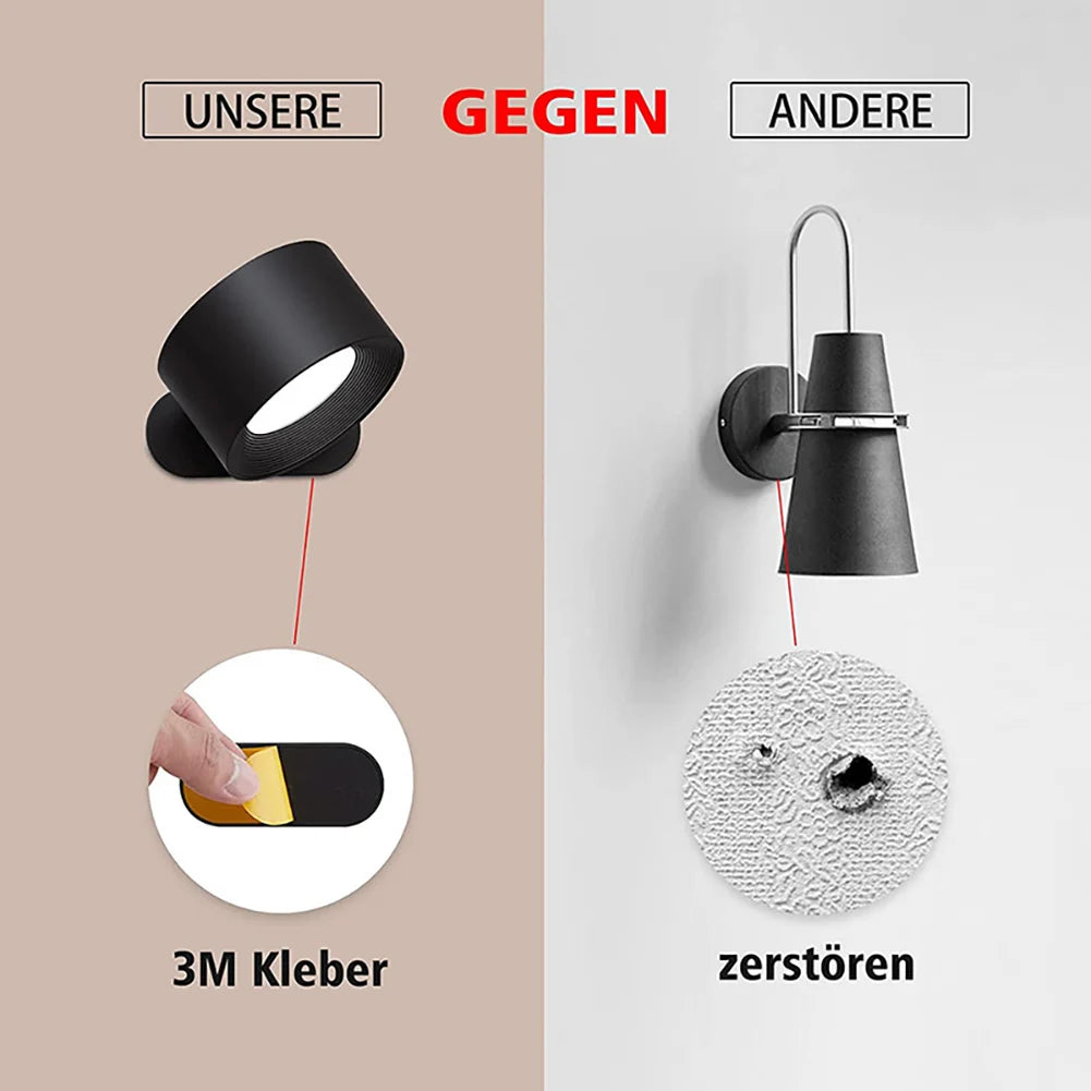 applique murale led rechargeable usb rotation 360° boule magnétique dimmable tactile - vue 9 sur 9