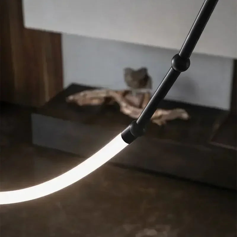 lustre moderne en bambou fer et silicone avec lumières led - vue 5 sur 17